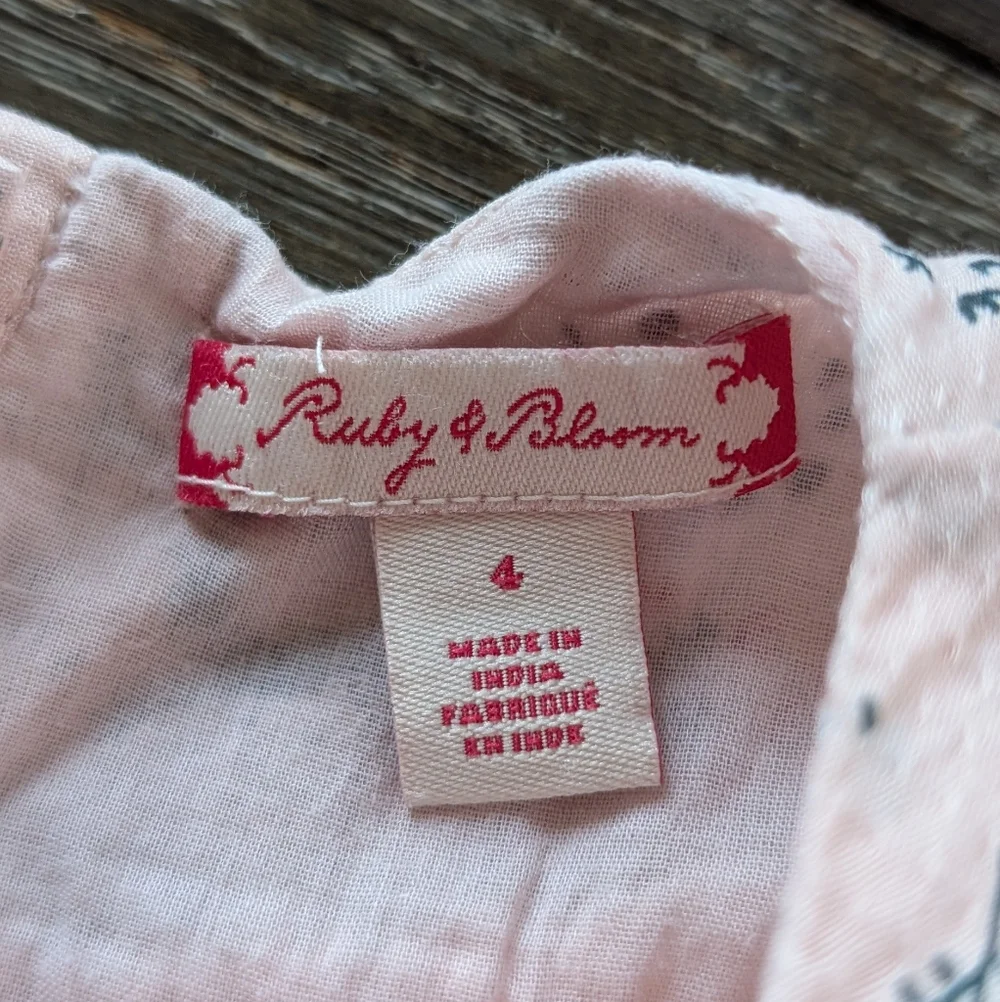 Ruby & Bloom Pink Ruffle Holiday Reindeer Long-Sleeve Dress Size 4